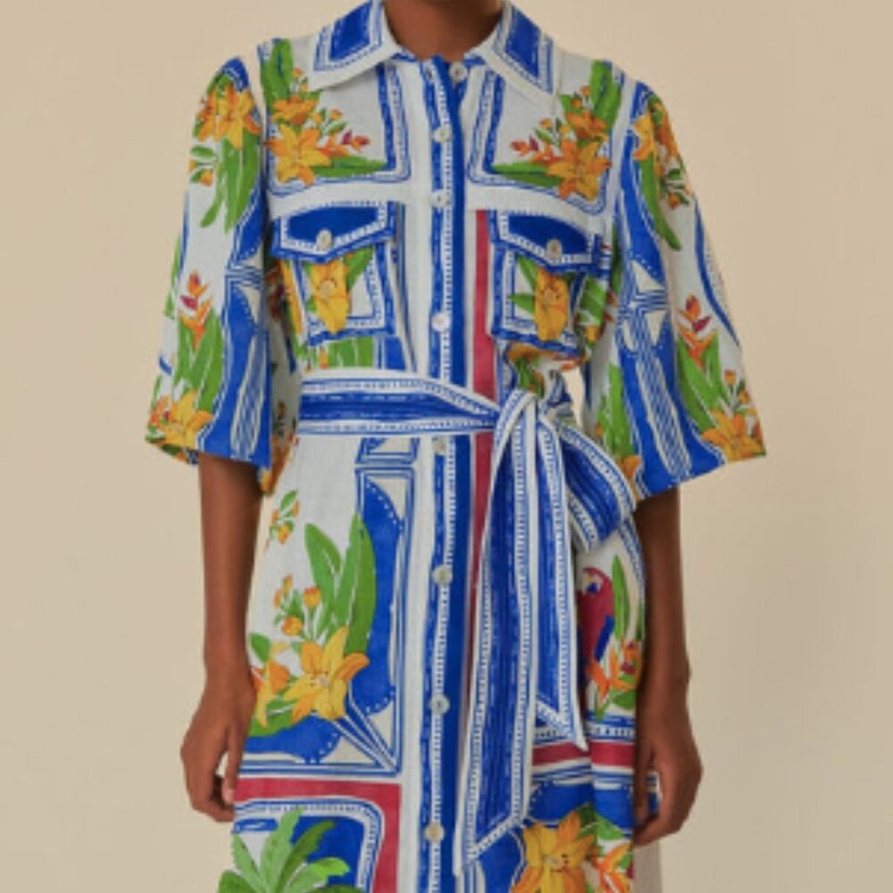 Farm Rio Off White Tropical Destination Midi Dress